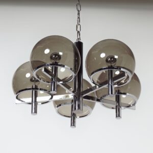 Chandelier ‘Club Series’ by Gaetano Sciolari for Sciolari Lighting, 1970s &#8211; Smoked glass &#038; Chrome