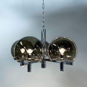 Chandelier ‘Club Series’ by Gaetano Sciolari for Sciolari Lighting, 1970s &#8211; Smoked glass &#038; Chrome