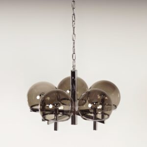 Chandelier ‘Club Series’ by Gaetano Sciolari for Sciolari Lighting, 1970s &#8211; Smoked glass &#038; Chrome
