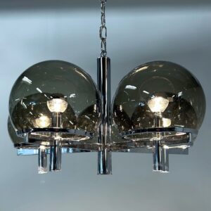 Chandelier ‘Club Series’ by Gaetano Sciolari for Sciolari Lighting, 1970s &#8211; Smoked glass &#038; Chrome