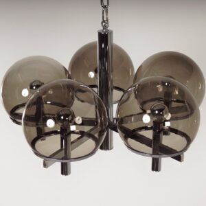 Chandelier ‘Club Series’ by Gaetano Sciolari for Sciolari Lighting, 1970s &#8211; Smoked glass &#038; Chrome