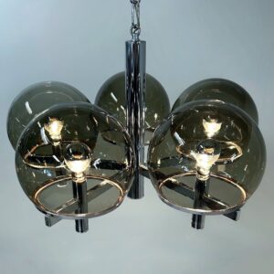 Chandelier ‘Club Series’ by Gaetano Sciolari for Sciolari Lighting, 1970s &#8211; Smoked glass &#038; Chrome