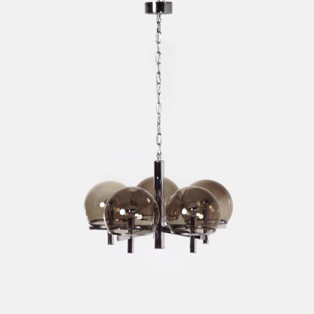 Chandelier ‘Club Series’ by Gaetano Sciolari for Sciolari Lighting, 1970s - Smoked glass & Chrome