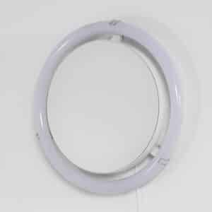 Vintage round mirror from the 70s | Pop-art style, LED lighting (white plastic, 45 cm)