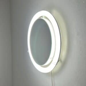 Vintage round mirror from the 70s | Pop-art style, LED lighting (white plastic, 45 cm)