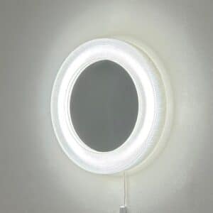 Vintage round mirror from the 70s | Pop-art style, LED lighting (white plastic, 45 cm)