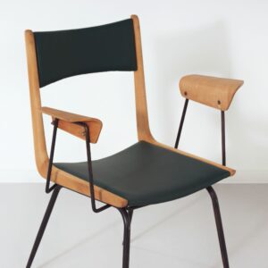 Boomerang Chair, Attributed to Carlo De Carli, 1950s &#8211; Italian Design, Wooden Armrests, New Upholstery