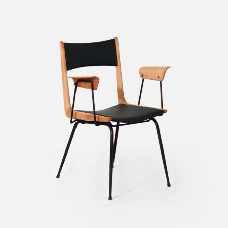 Boomerang Chair, Attributed to Carlo De Carli, 1950s - Italian Design, Wooden Armrests, New Upholstery