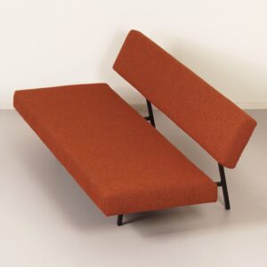 Sofa bed BR 53 9 by Martin Visser for &#8216;t Spectrum, 1960 &#8211; Black Frame, Orange-Brown Upholstery