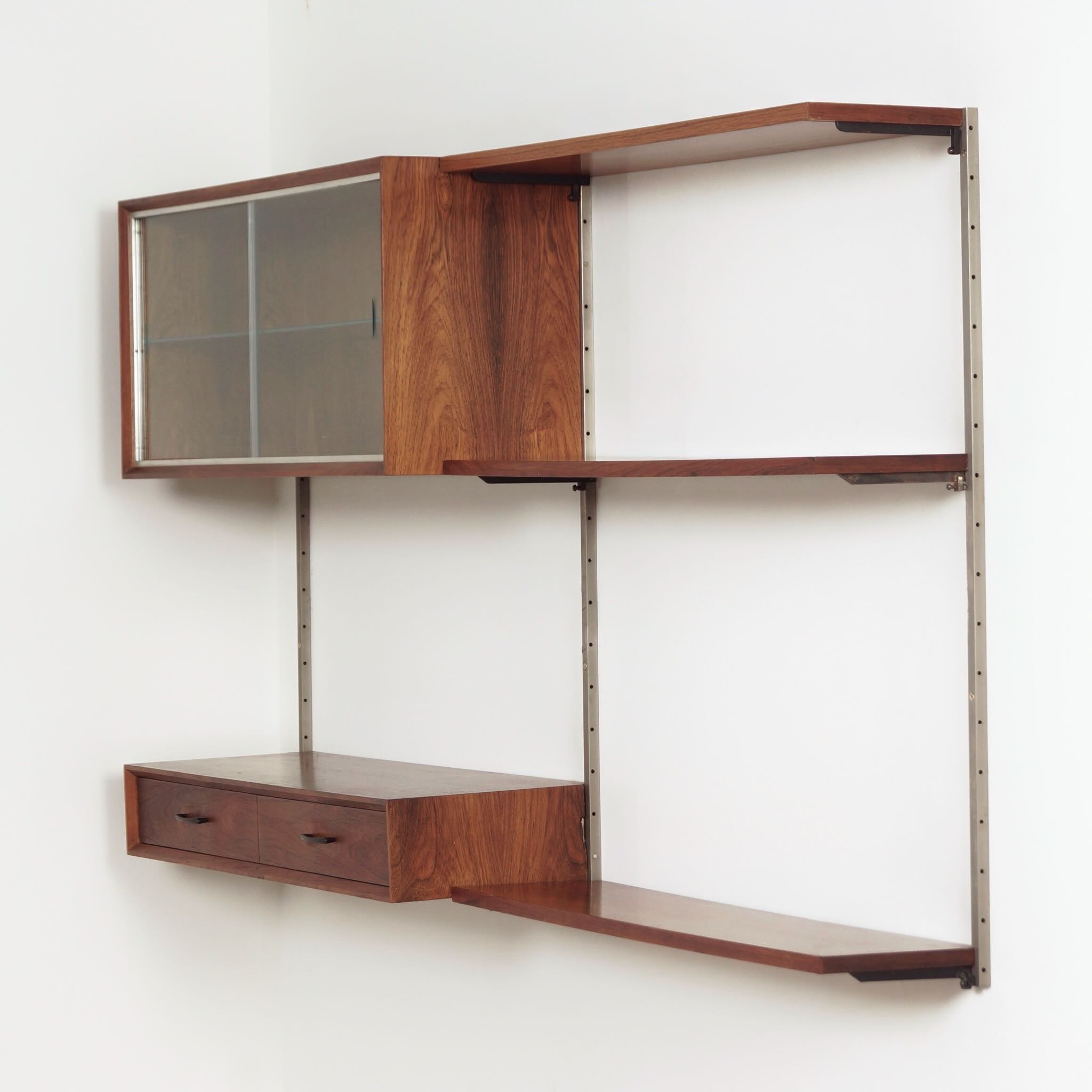 Vintage Design Wall System by Tetex, 1960s &#8211; Rosewood, Modular with Display Case and Drawer