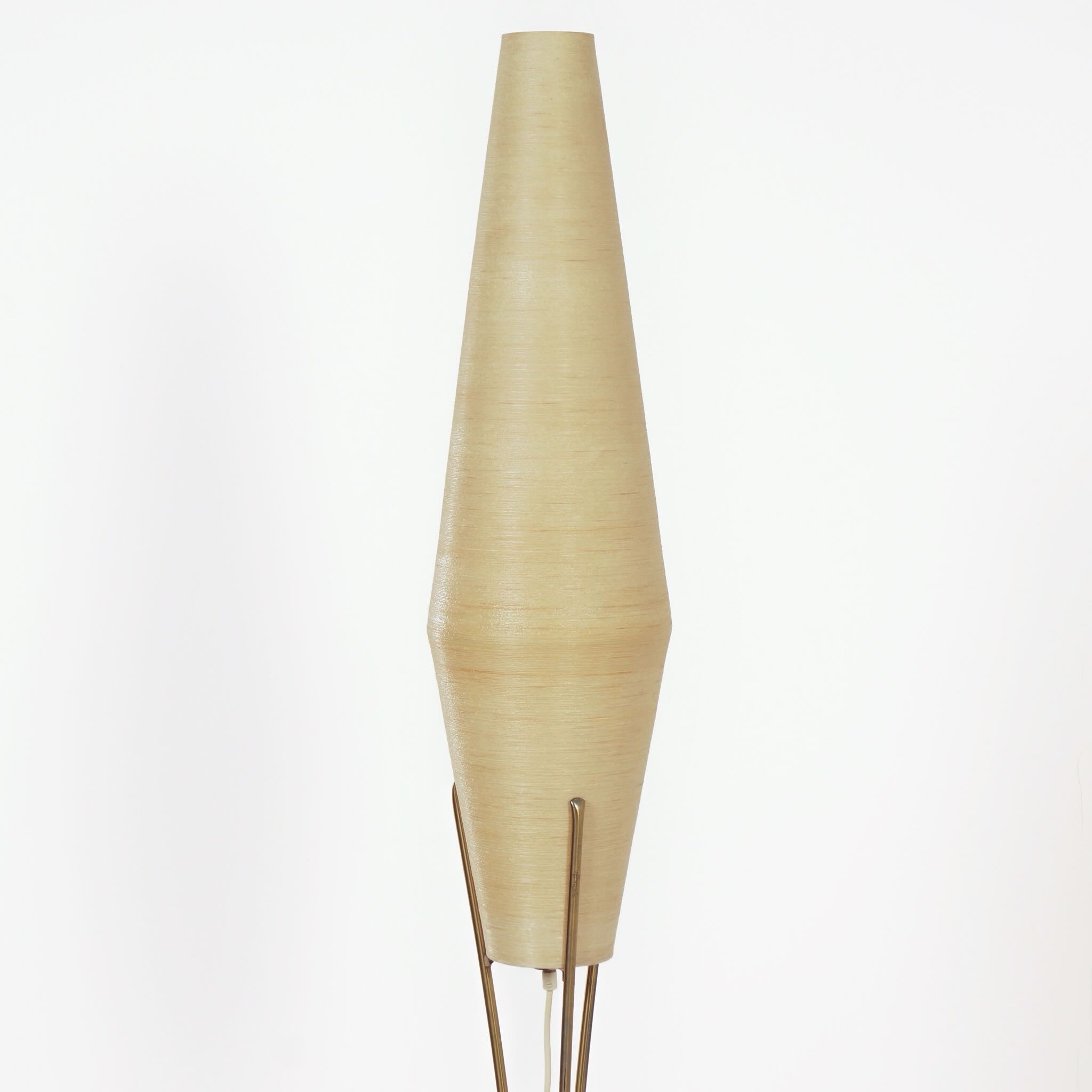 Brass Floor Lamp by Cosack Leuchten, 1950s – Cocoon-Shaped Fiberglass Shade