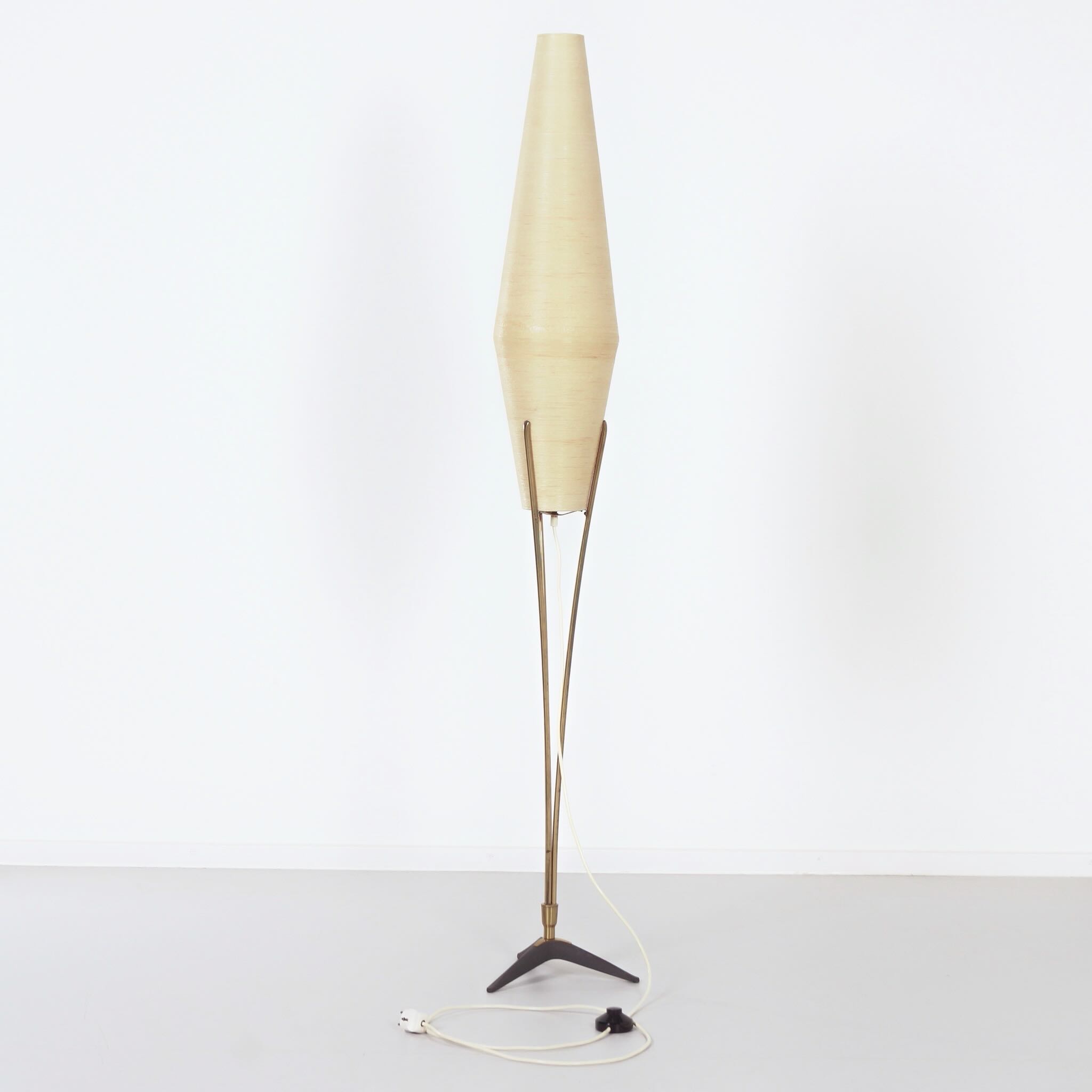 Brass Floor Lamp by Cosack Leuchten, 1950s – Cocoon-Shaped Fiberglass Shade