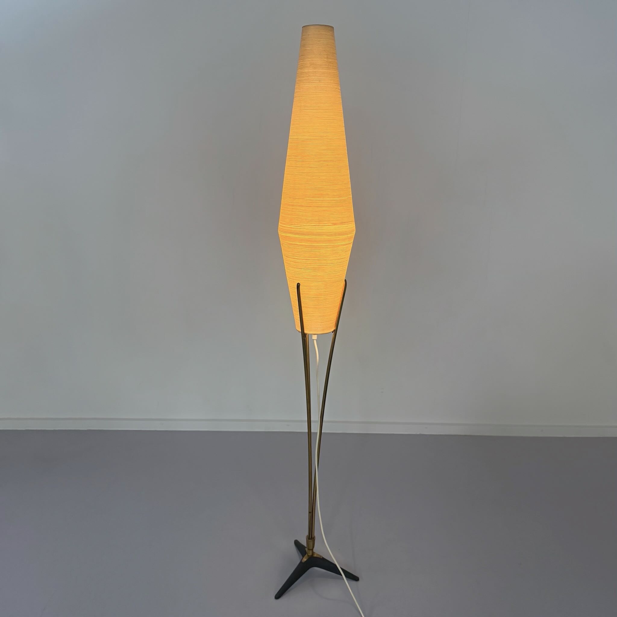 Brass Floor Lamp by Cosack Leuchten, 1950s – Cocoon-Shaped Fiberglass Shade