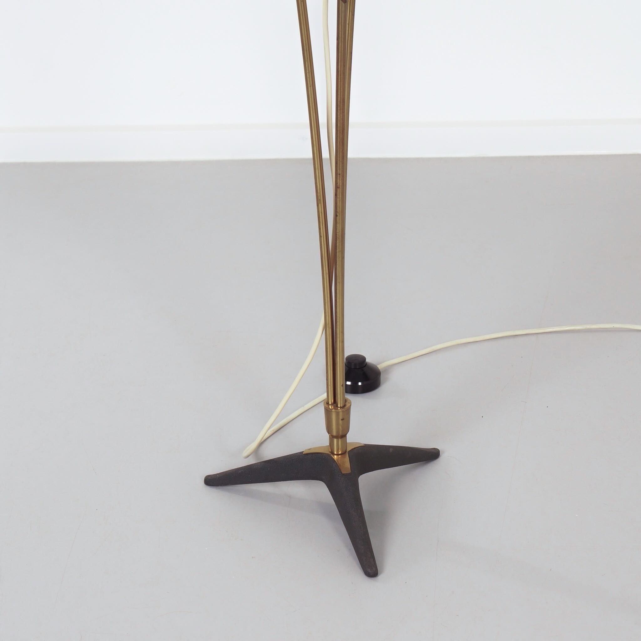 Brass Floor Lamp by Cosack Leuchten, 1950s – Cocoon-Shaped Fiberglass Shade