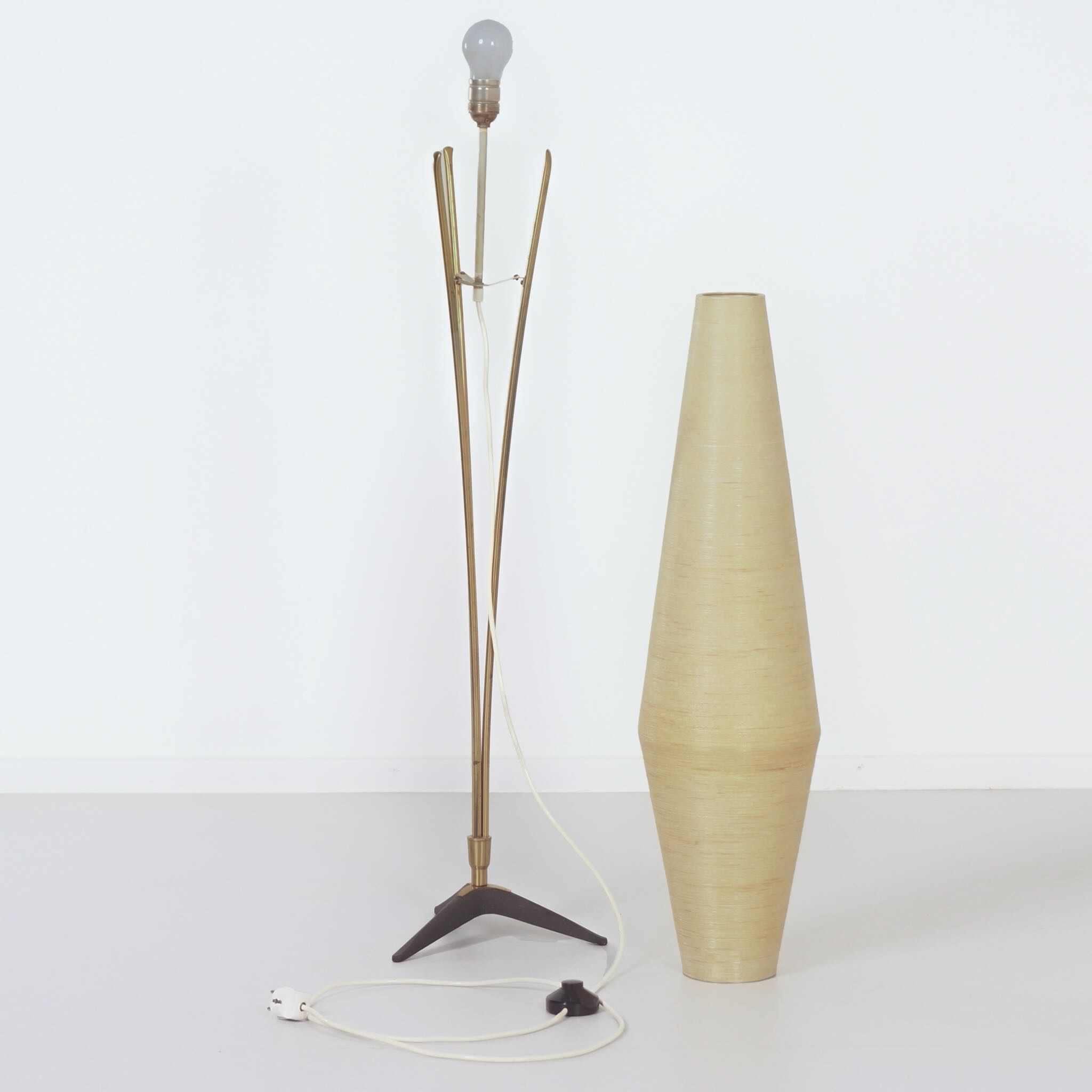 Brass Floor Lamp by Cosack Leuchten, 1950s – Cocoon-Shaped Fiberglass Shade