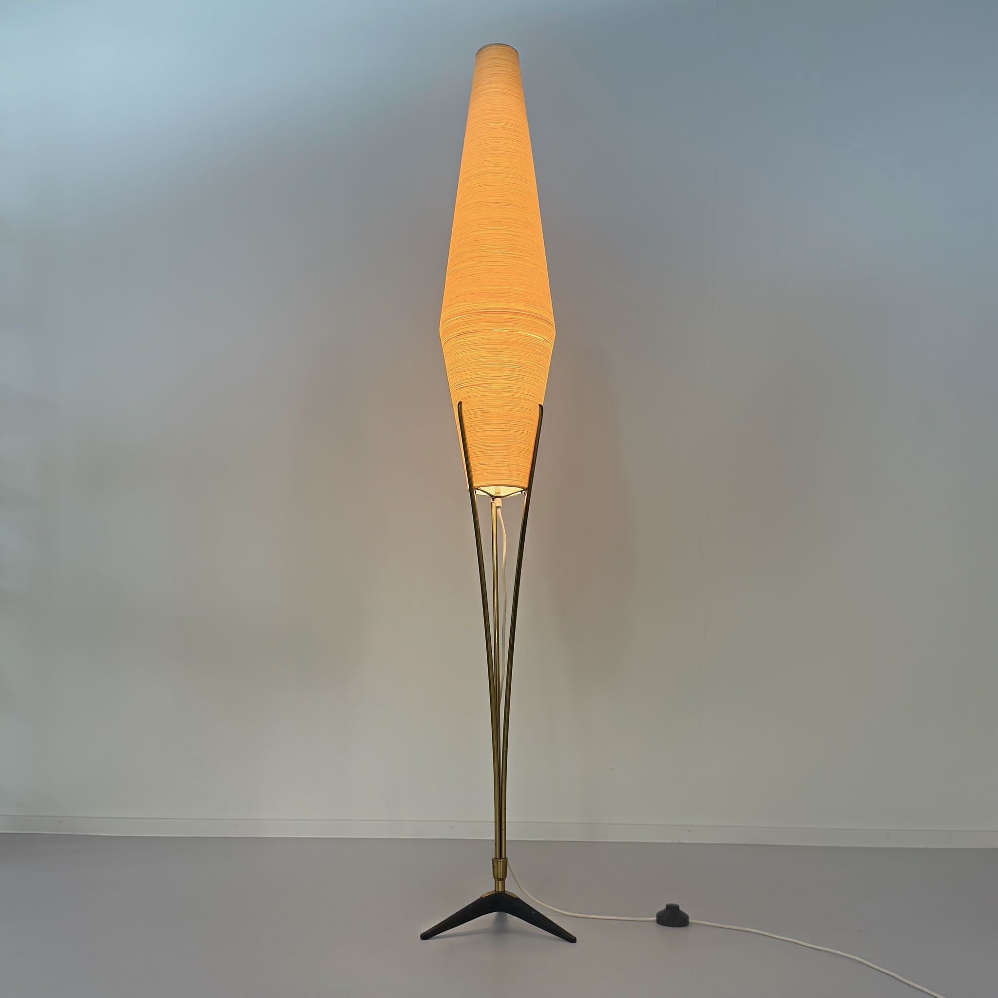 Brass Floor Lamp by Cosack Leuchten, 1950s – Cocoon-Shaped Fiberglass Shade