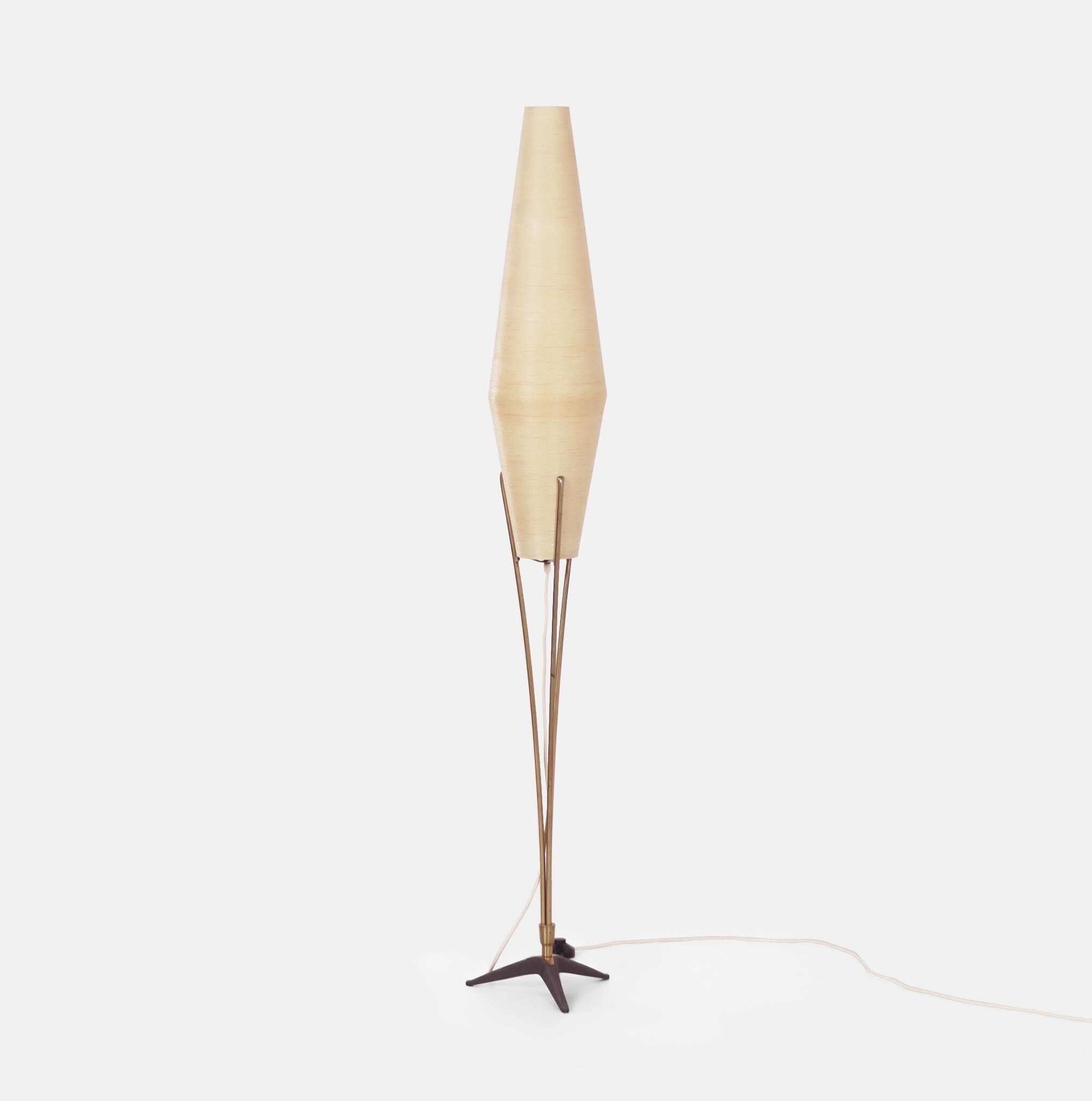 Brass Floor Lamp by Cosack Leuchten, 1950s – Cocoon-Shaped Fiberglass Shade