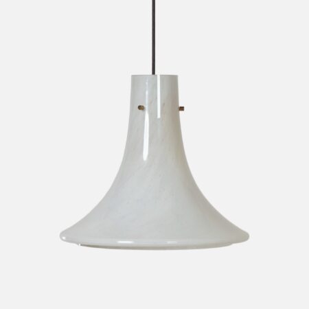 Mouth-blown Pendant Lamp Model L4233 by Glashütte Limburg, 1970s – Cloudy Opal Glass and Brass Fixture