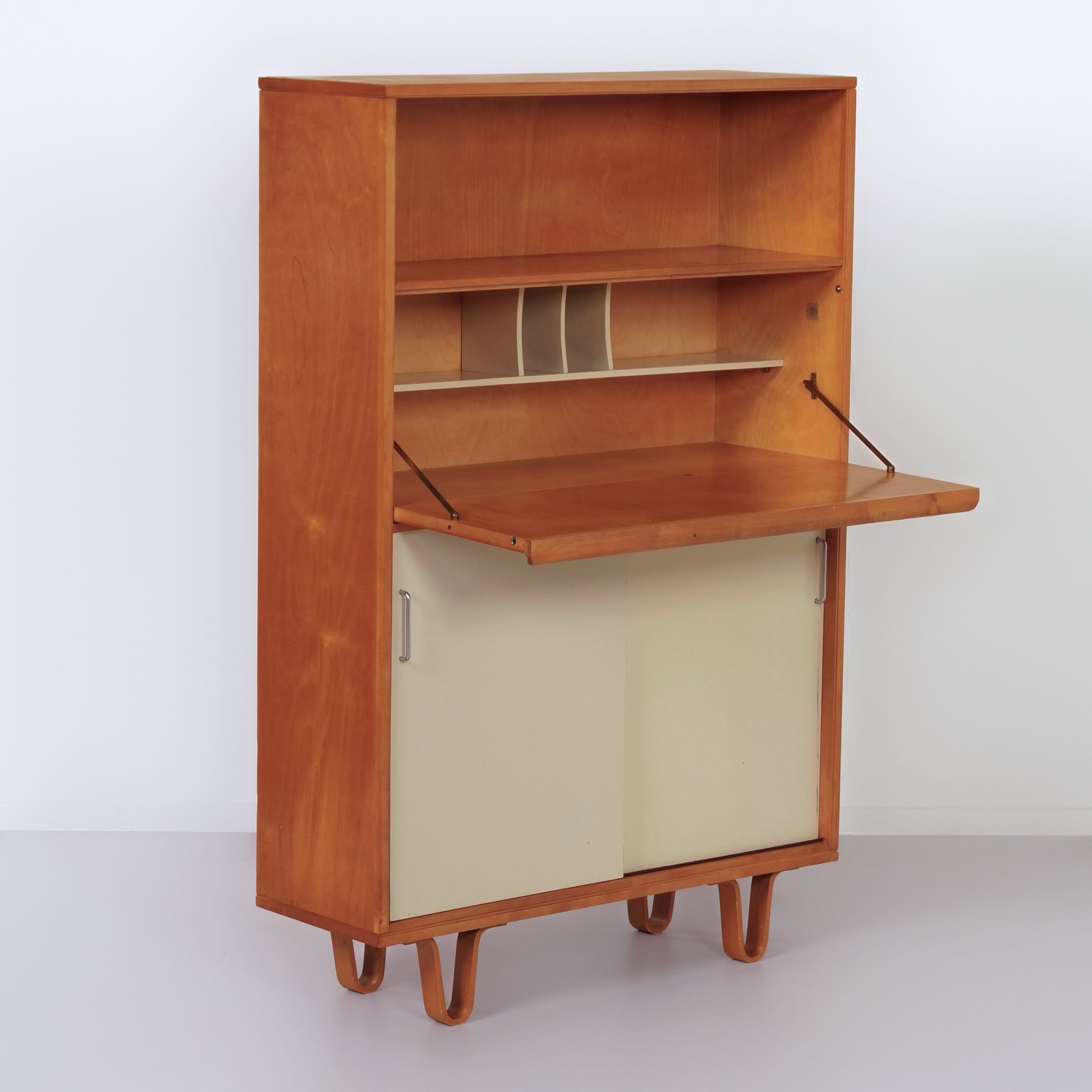 Bookcase BB 54 with Secretaire by Cees Braakman for Pastoe, 1957 – U-shaped Legs and Birch Veneer, Rare Early Edition