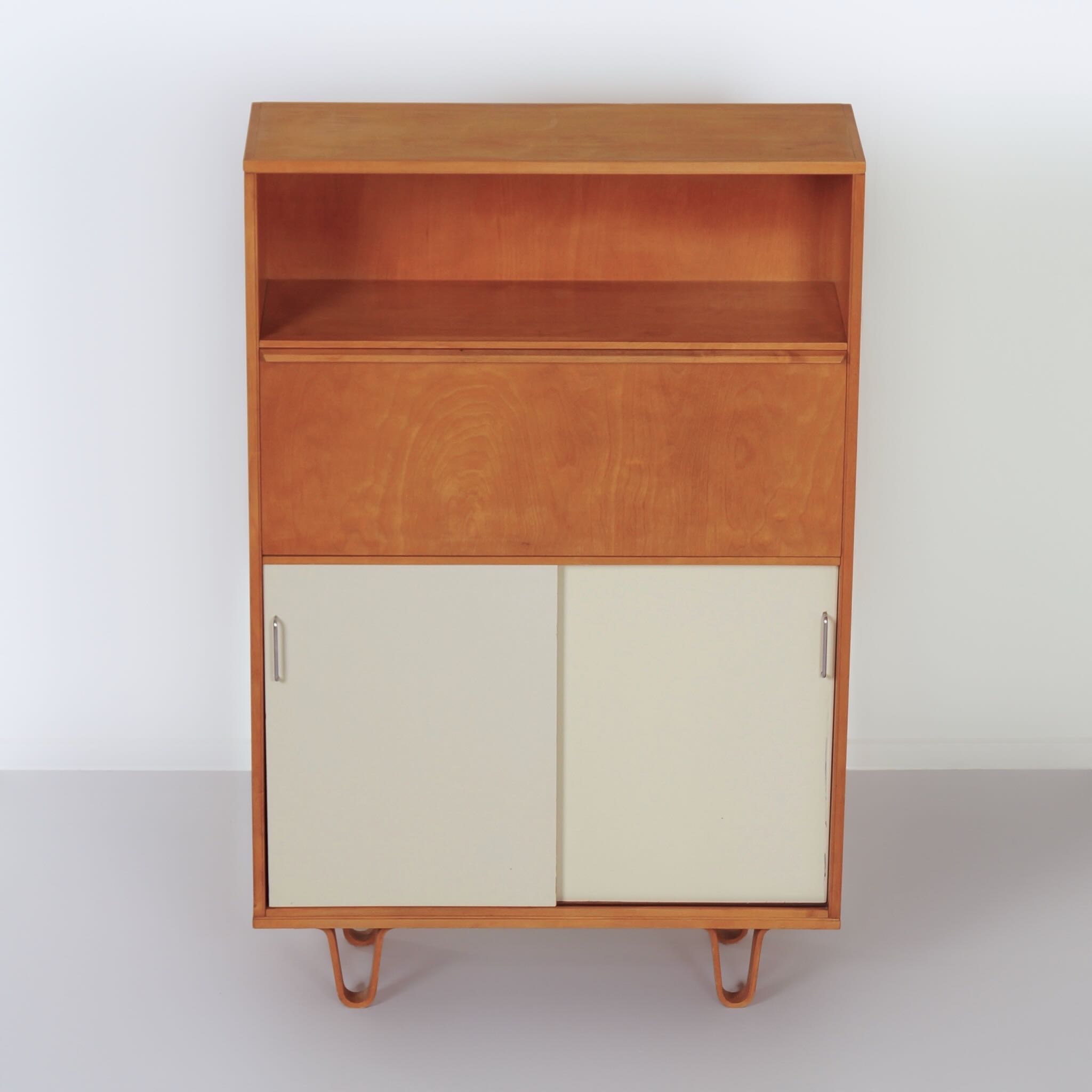 Bookcase BB 54 with Secretaire by Cees Braakman for Pastoe, 1957 – U-shaped Legs and Birch Veneer, Rare Early Edition