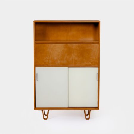 Bookcase BB 54 with Secretaire by Cees Braakman for Pastoe, 1957 – U-shaped Legs and Birch Veneer, Rare Early Edition