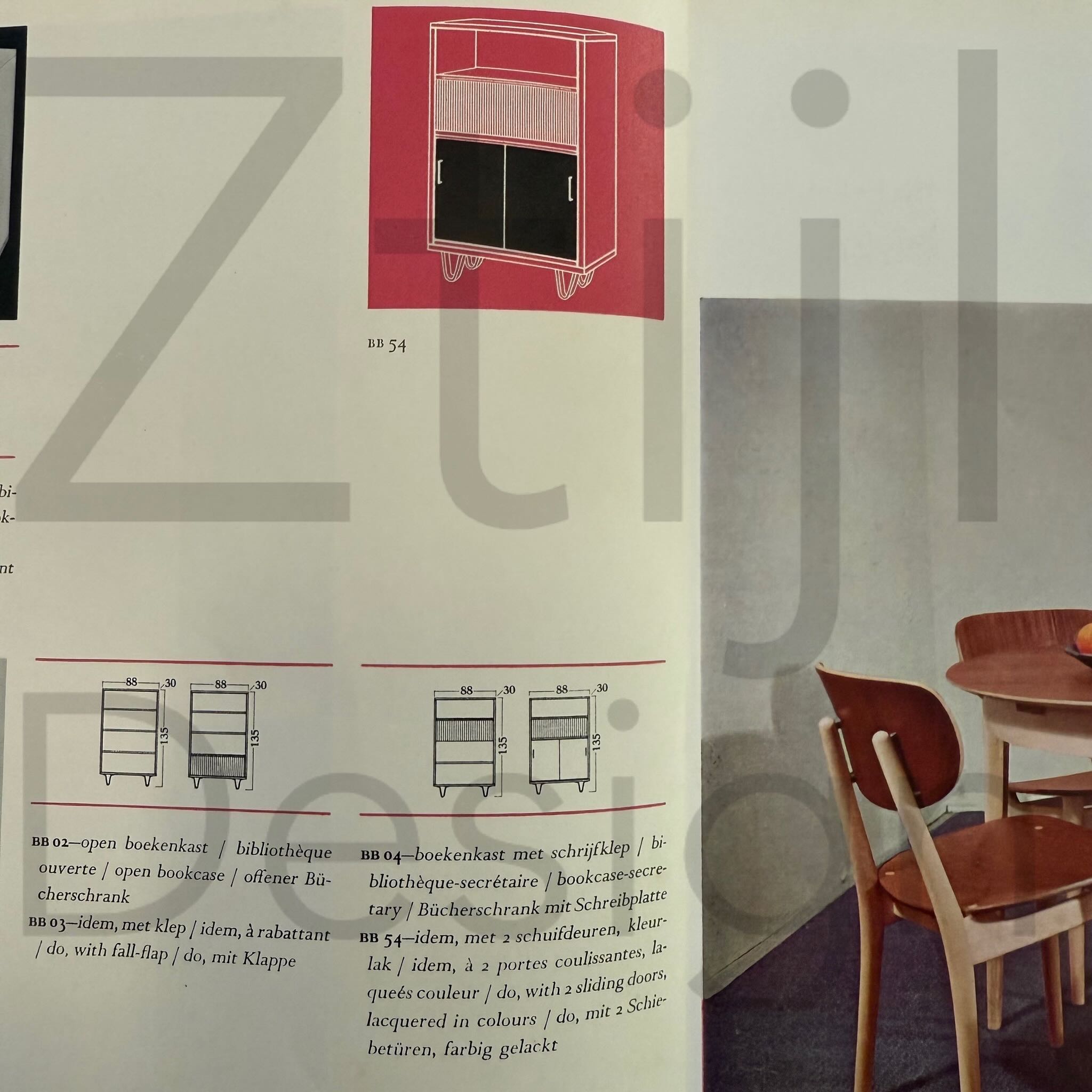 Bookcase BB 54 with Secretaire by Cees Braakman for Pastoe, 1957 – U-shaped Legs and Birch Veneer, Rare Early Edition