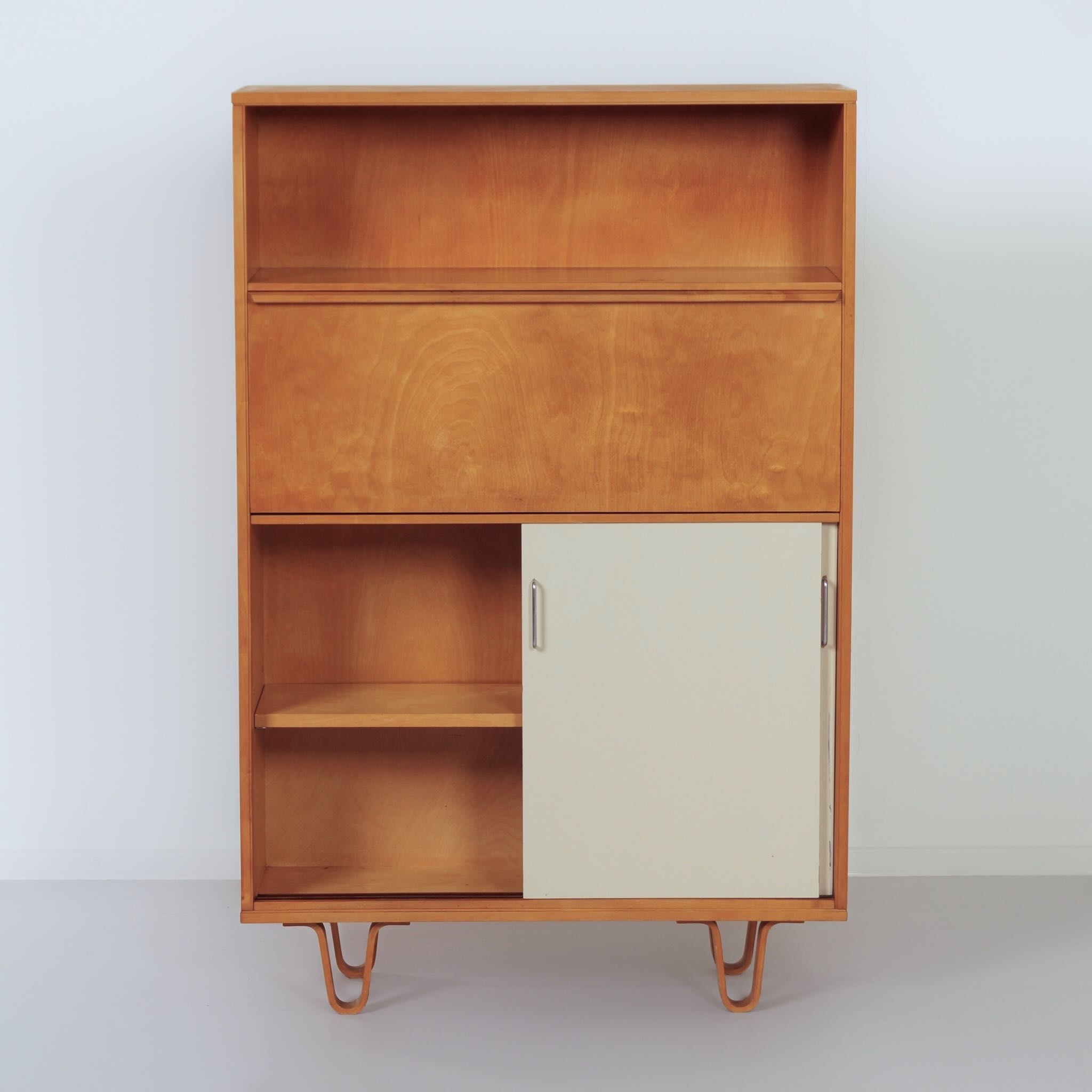 Bookcase BB 54 with Secretaire by Cees Braakman for Pastoe, 1957 – U-shaped Legs and Birch Veneer, Rare Early Edition