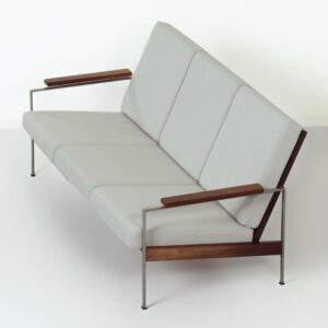 Vintage Sofa set by Furniture Industry Gelderland, 1960s &#8211; Teak wood, New Light Grey Kvadrat Fabric