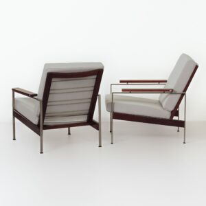 Vintage Sofa set by Furniture Industry Gelderland, 1960s &#8211; Teak wood, New Light Grey Kvadrat Fabric