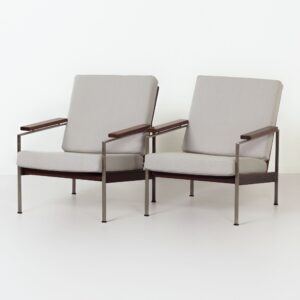 Vintage Sofa set by Furniture Industry Gelderland, 1960s &#8211; Teak wood, New Light Grey Kvadrat Fabric