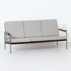 Vintage Sofa set by Furniture Industry Gelderland, 1960s &#8211; Teak wood, New Light Grey Kvadrat Fabric