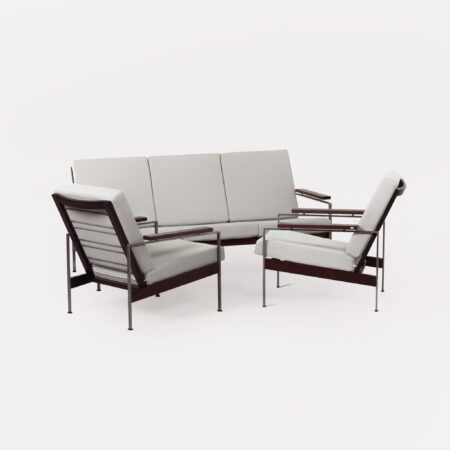 Vintage Sofa set by Furniture Industry Gelderland, 1960s - Teak wood, New Light Grey Kvadrat Fabric
