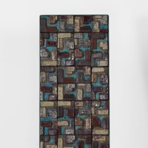 Ceramic wall sculpture in metal frame, Netherlands 1960s, large handmade wall piece