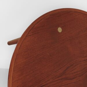 Round Danish coffee table, 1960s, teak with brass inlay and lower shelf