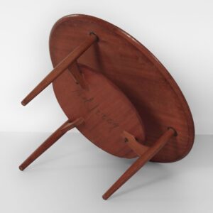 Round Danish coffee table, 1960s, teak with brass inlay and lower shelf