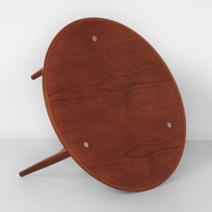 Round Danish coffee table, 1960s, teak with brass inlay and lower shelf