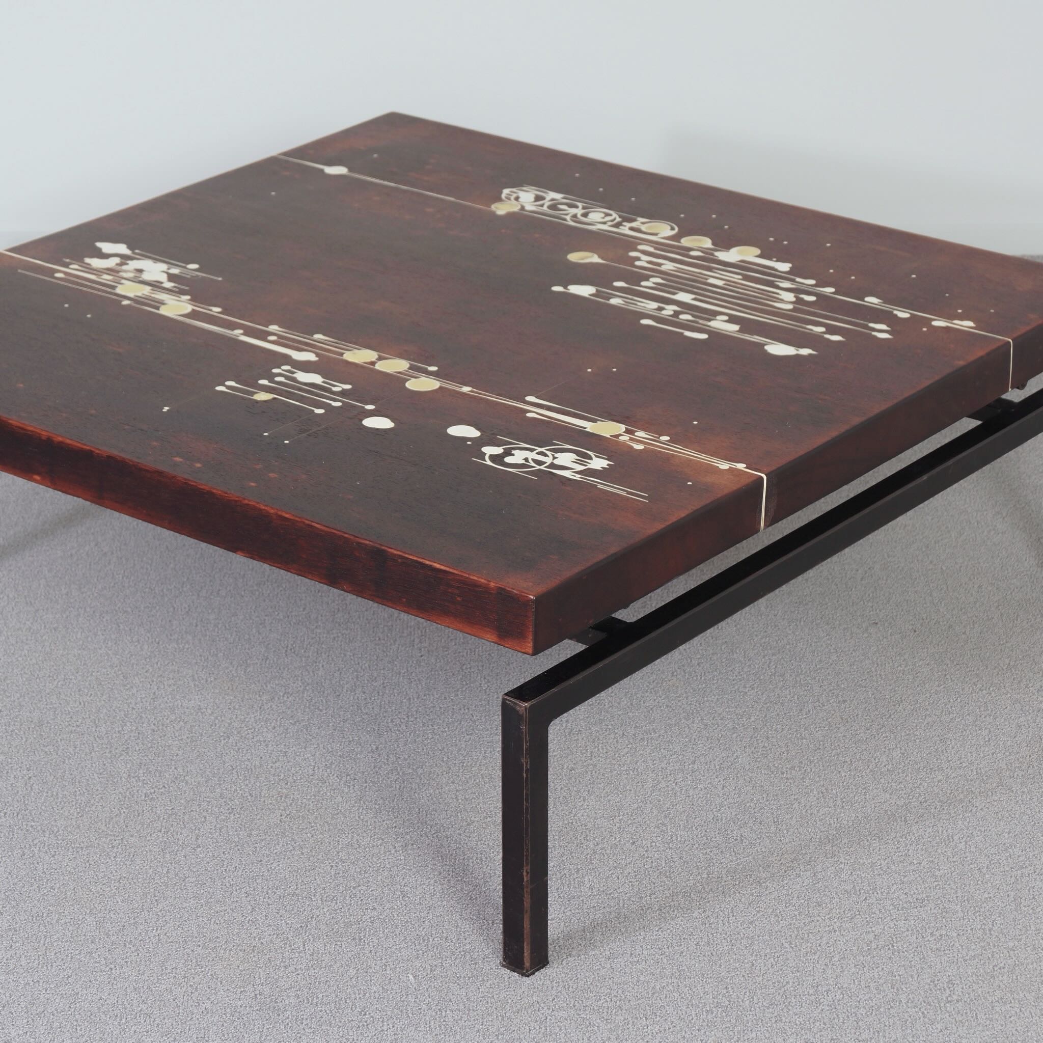Coffee Table by Paul Kingma, 1970s – Ebony with Brass and Resin Inlay