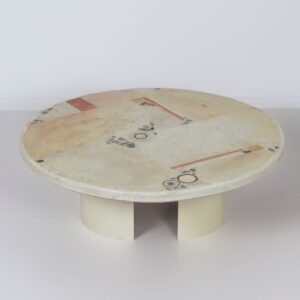 Round Coffee Table by Paul Kingma, 1981, White Stone and Mosaic Top
