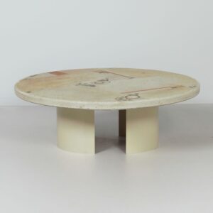 Round Coffee Table by Paul Kingma, 1981, White Stone and Mosaic Top