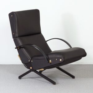 P40 lounge chair by Osvaldo Borsani for Tecno, 1950s in Black Leather and Brass