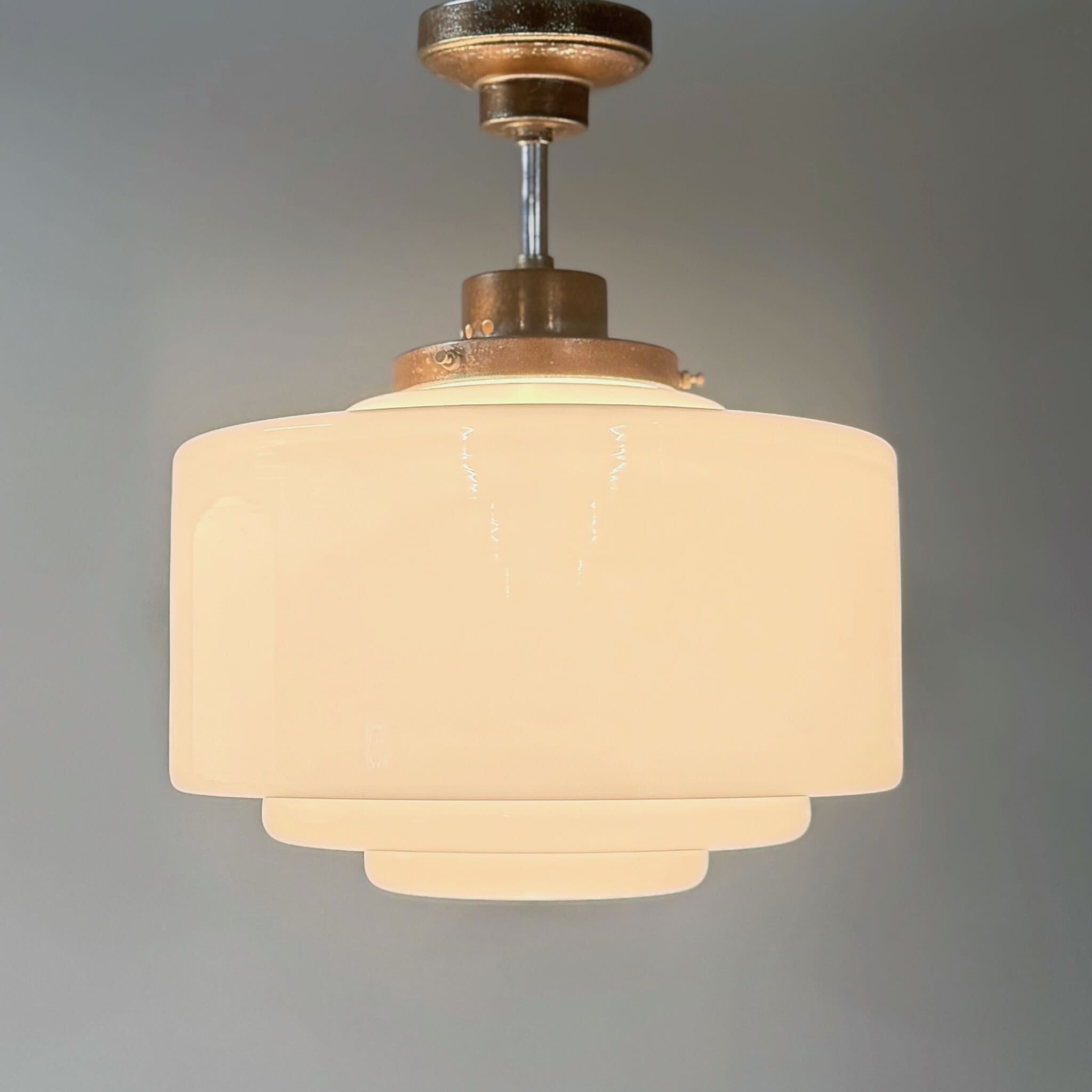 Art Deco pendant lights from the 1930s in white opal glass – pair of two