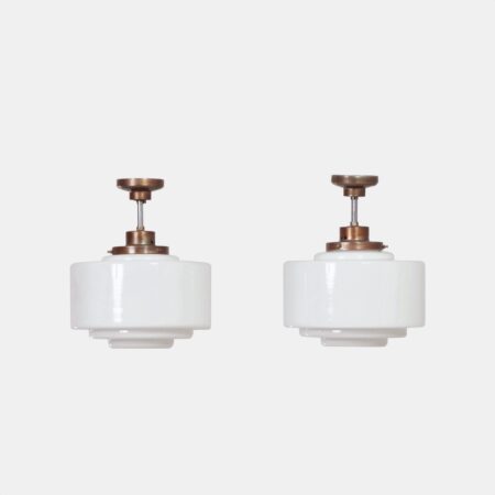 Art Deco pendant lights from the 1930s in white opal glass – pair of two