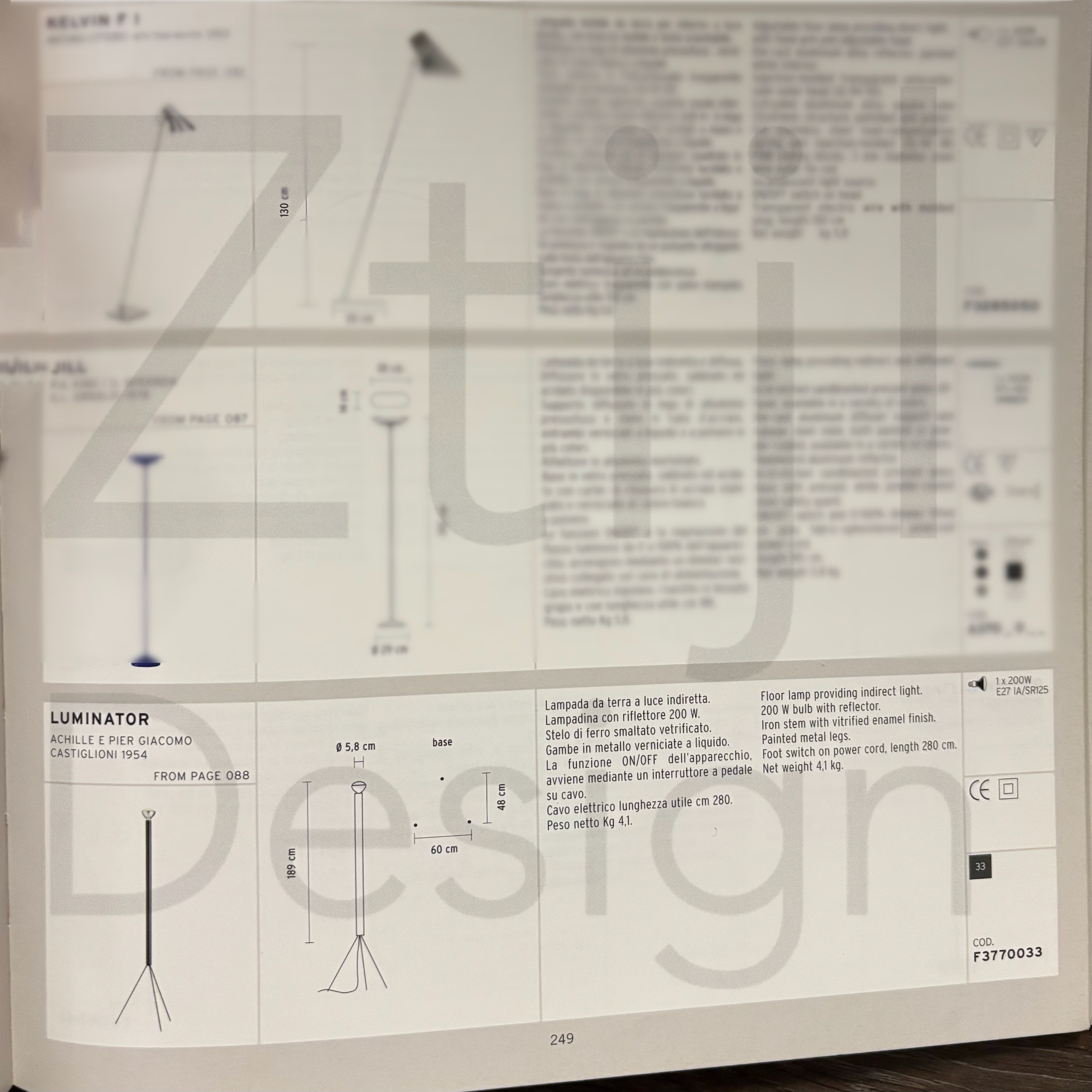 Luminator Floor Lamp by Castiglioni for Flos from the 1990s in Anthracite Grey Metal