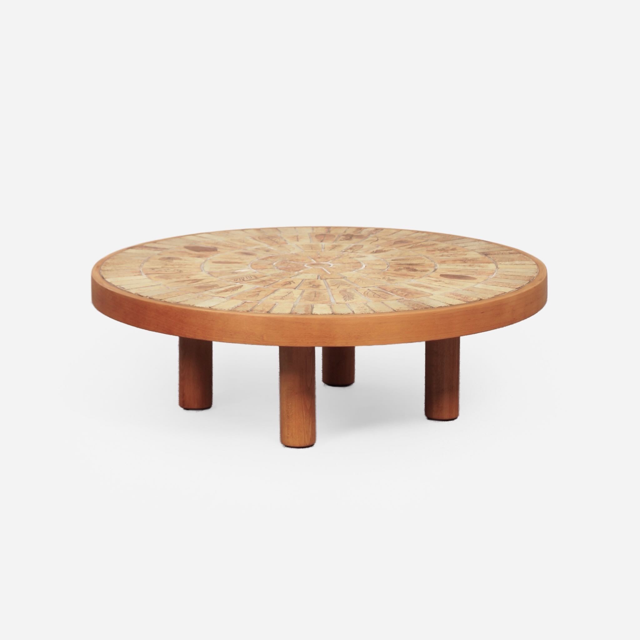 Round Coffee Table by Roger Capron for Atelier Capron from the 1960s in Ceramic and Beechwood
