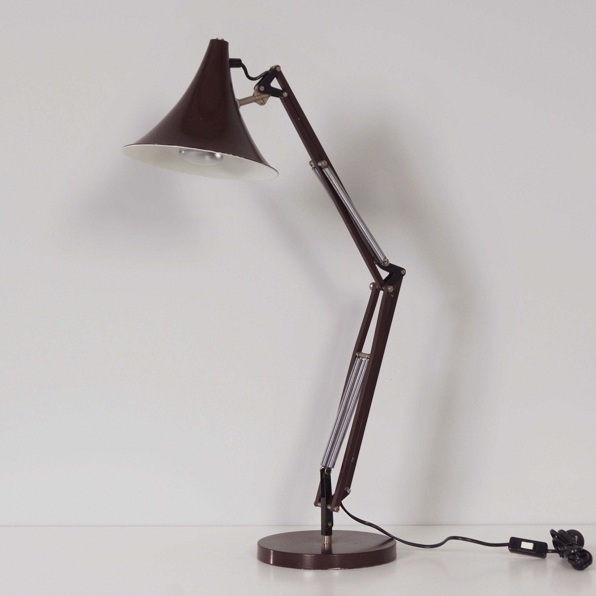 Brown Desk Lamp by Hala from the 1970s with Adjustable Arm and Tulip-Shaped Shade