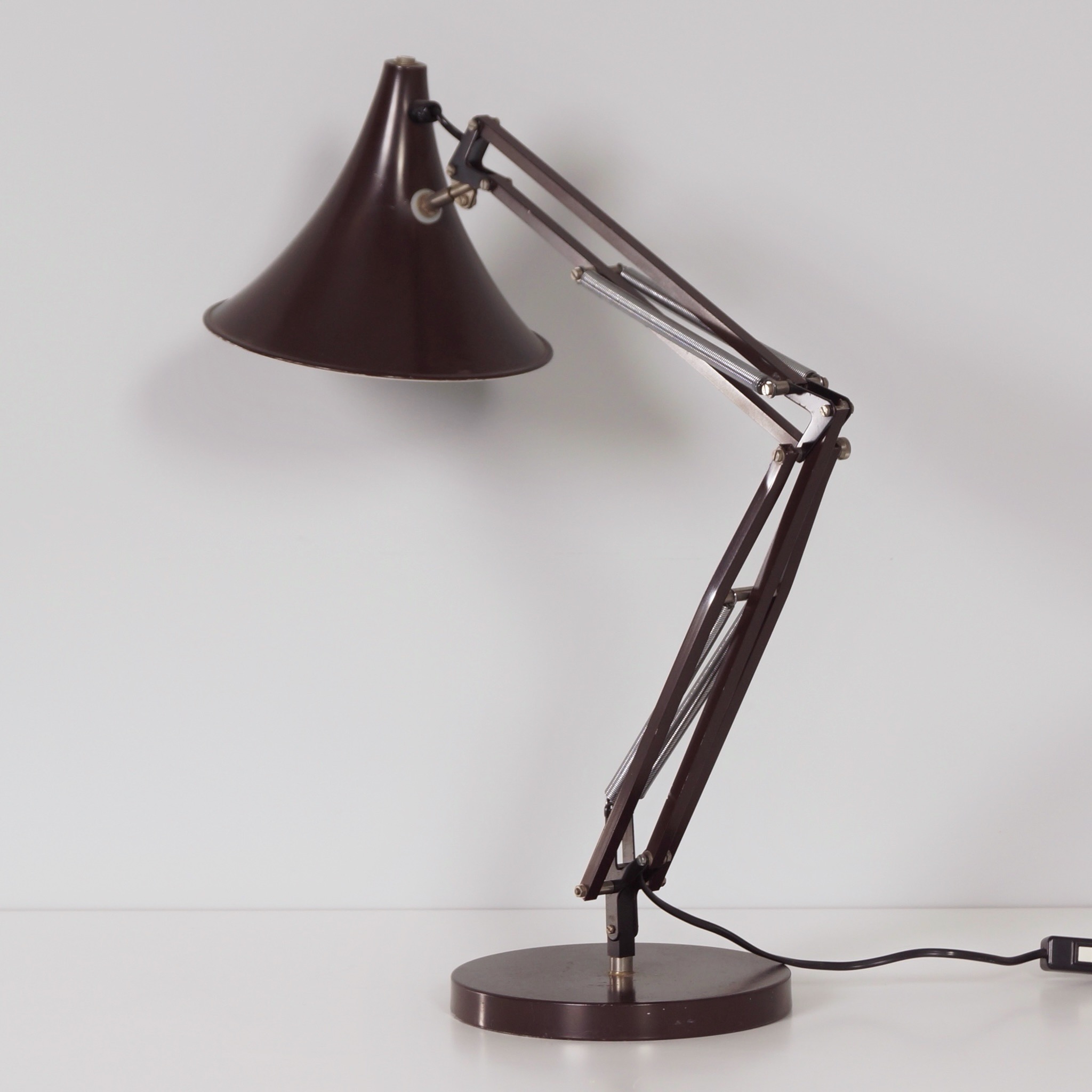 Brown Desk Lamp by Hala from the 1970s with Adjustable Arm and Tulip-Shaped Shade
