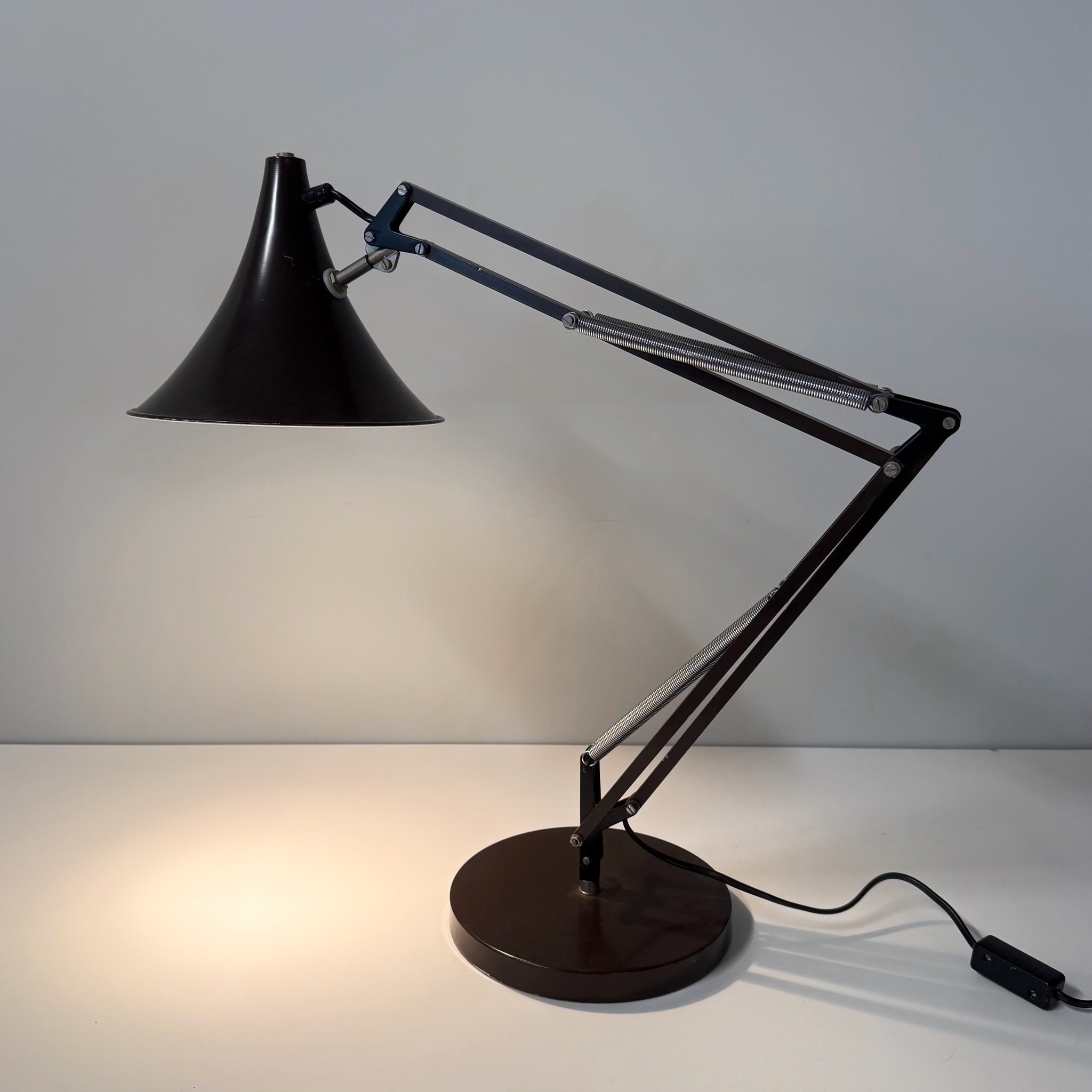 Brown Desk Lamp by Hala from the 1970s with Adjustable Arm and Tulip-Shaped Shade