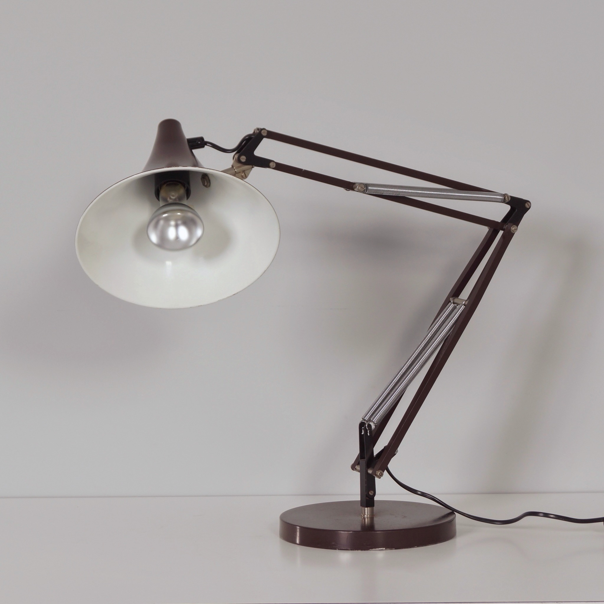 Brown Desk Lamp by Hala from the 1970s with Adjustable Arm and Tulip-Shaped Shade