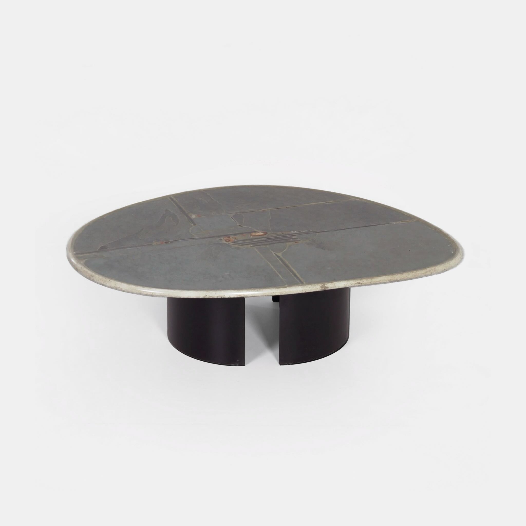 Kidney-shaped coffee table by Paul Kingma from the 1990s, in natural stone and gemstones