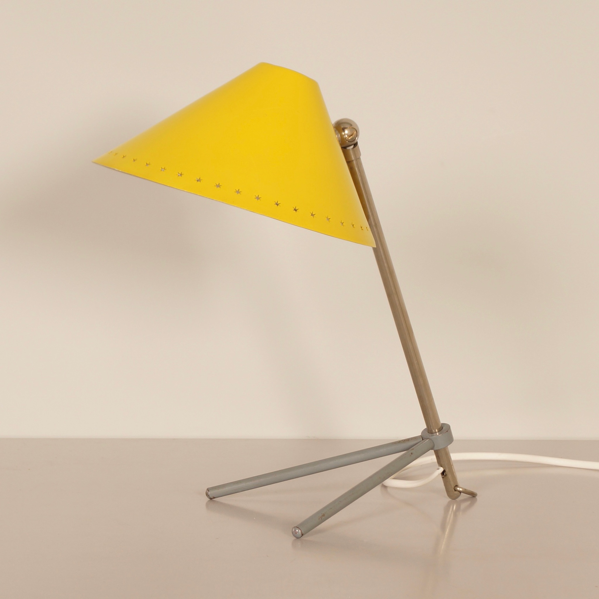 Pinocchio table lamp by H. Busquet for Hala from the 1950s in yellow metal